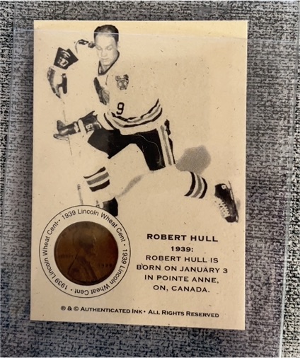 1939 Authentic Ink Bobby Hull Lincoln Wheat Cent Coin Card — front