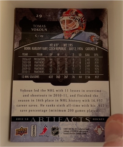 2010 Upper Deck Artifacts #29 Tomas Vokoun — front