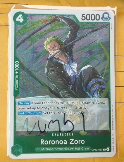 2025 Bandai One Piece Card Game OP13 Carrying On His Will #OP13-037 Roronoa Zoro — front