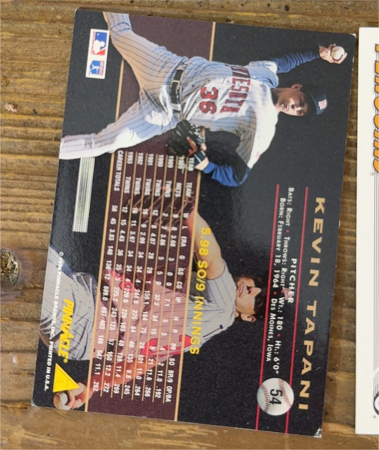 1995 Pinnacle #54 Kevin Tapani — front
