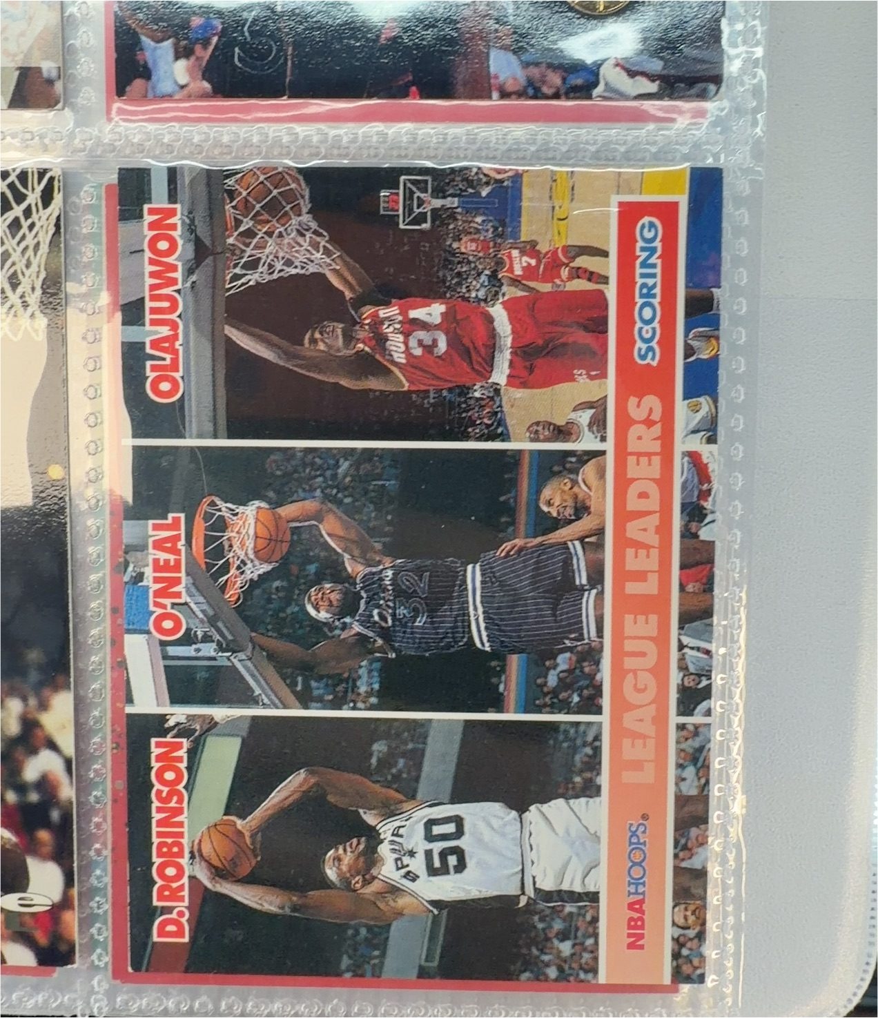 1992-93 Hoops League Leaders Scoring David Robinson, Shaquille O'Neal, Hakeem Olajuwon — front