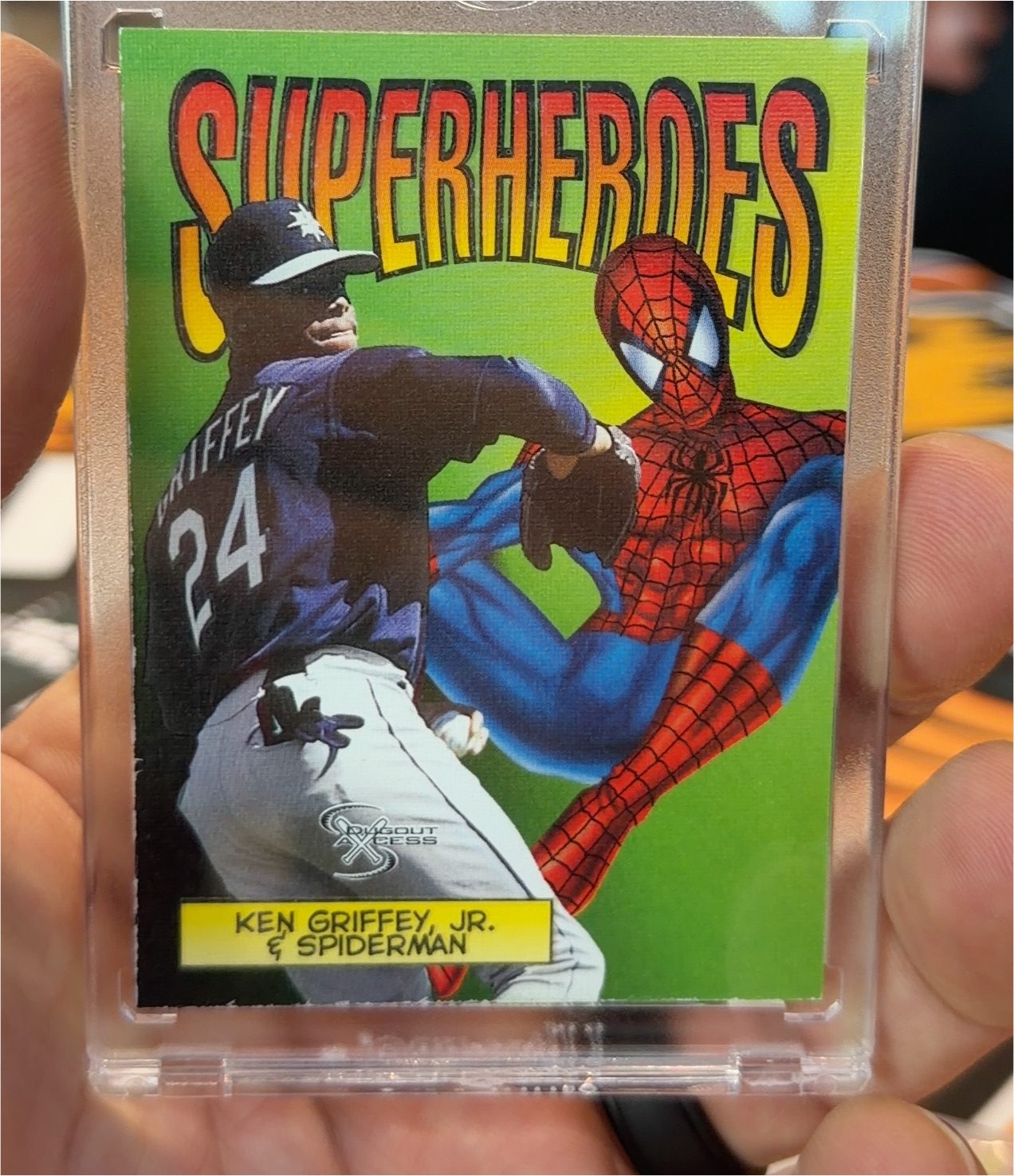 1991 Play Ball Express Superheroes Ken Griffey Jr. & Spider-Man — front
