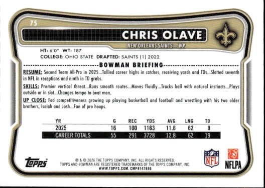 2025 Topps #75 Chris Olave — front
