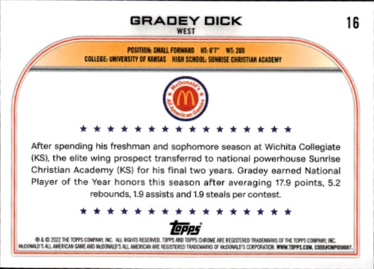 2022 Topps Chrome McDonald's All American #16 Grady Dick — back