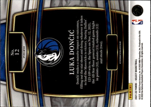 2021-22 Panini Select #12 Luka Doncic — back