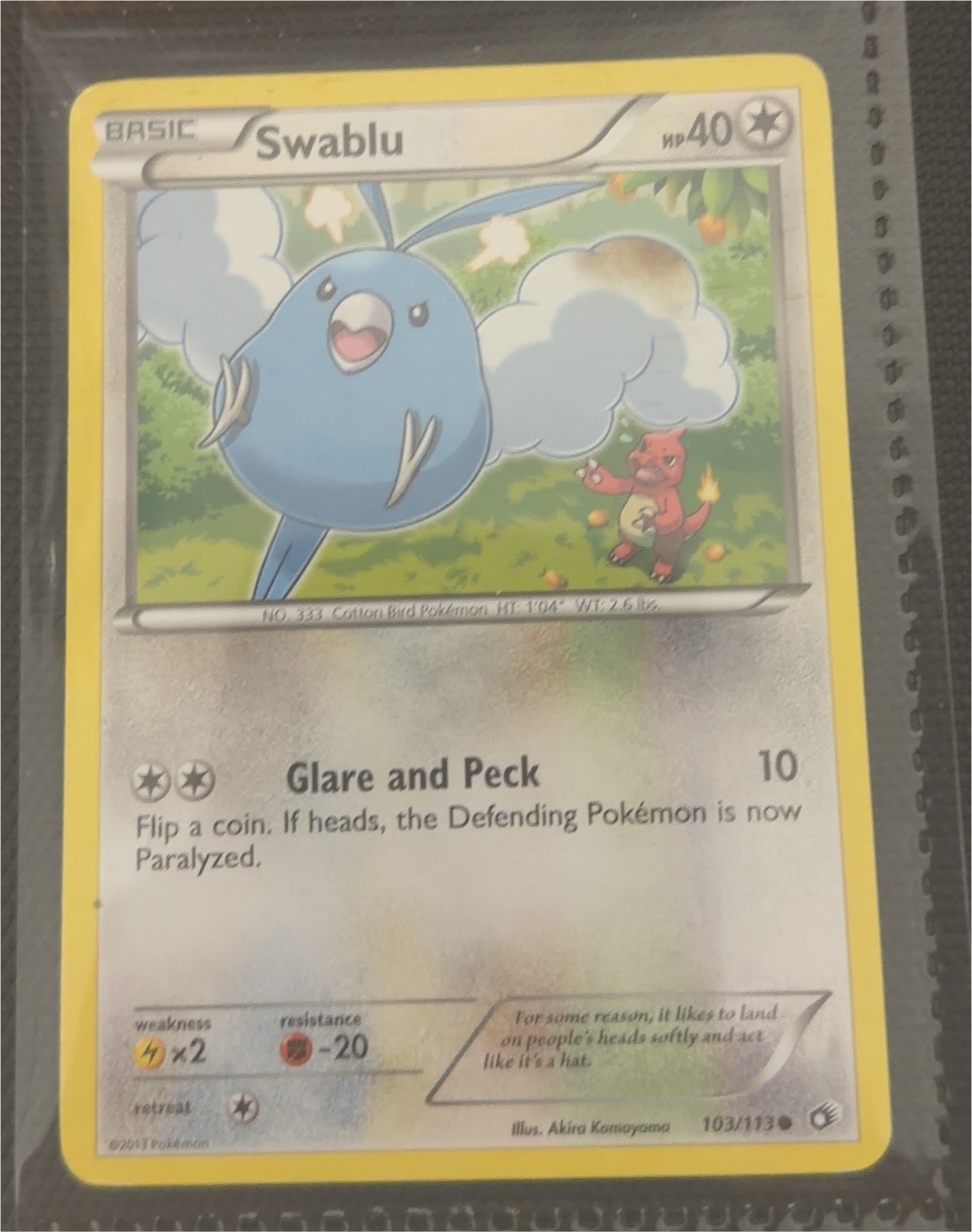 2013 Pokémon Legendary Treasures #103 Swablu — front