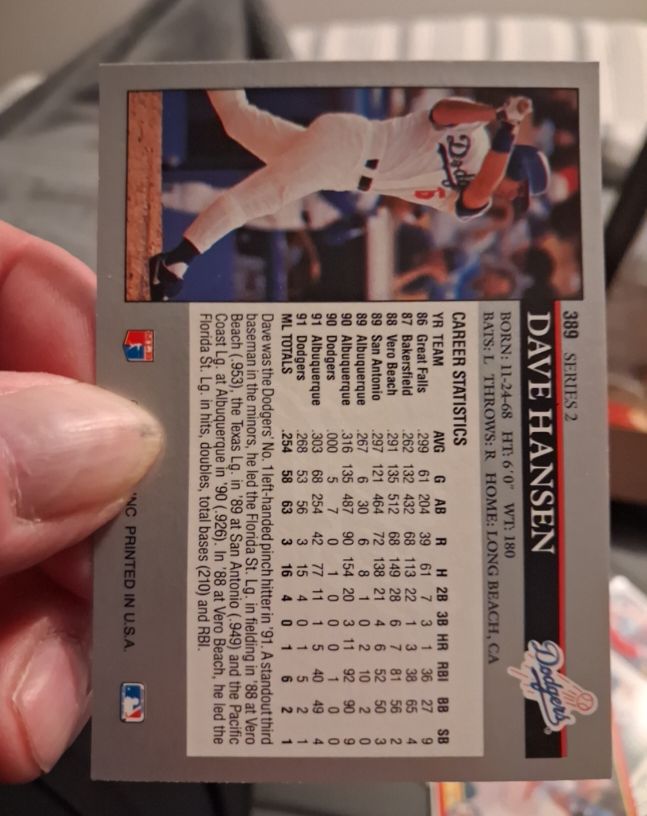 1989 Topps #389 Dave Hansen — front