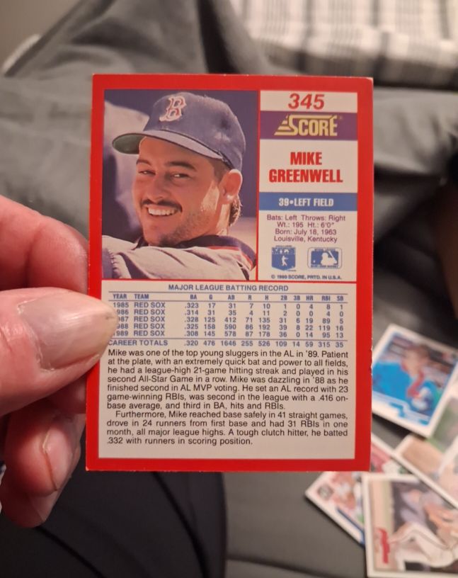 1990 Score #345 Mike Greenwell — front