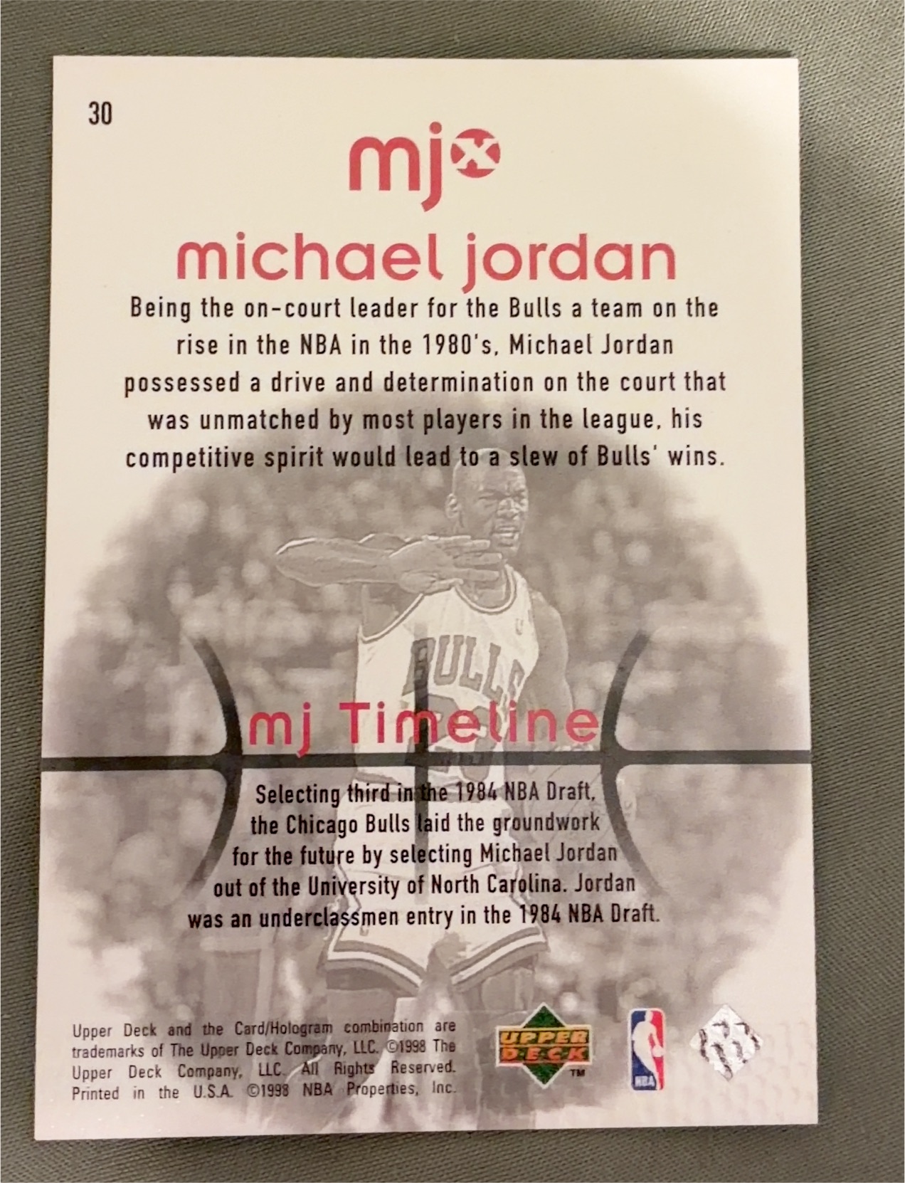 1998 Upper Deck MJ Timeline #30 Michael Jordan — front
