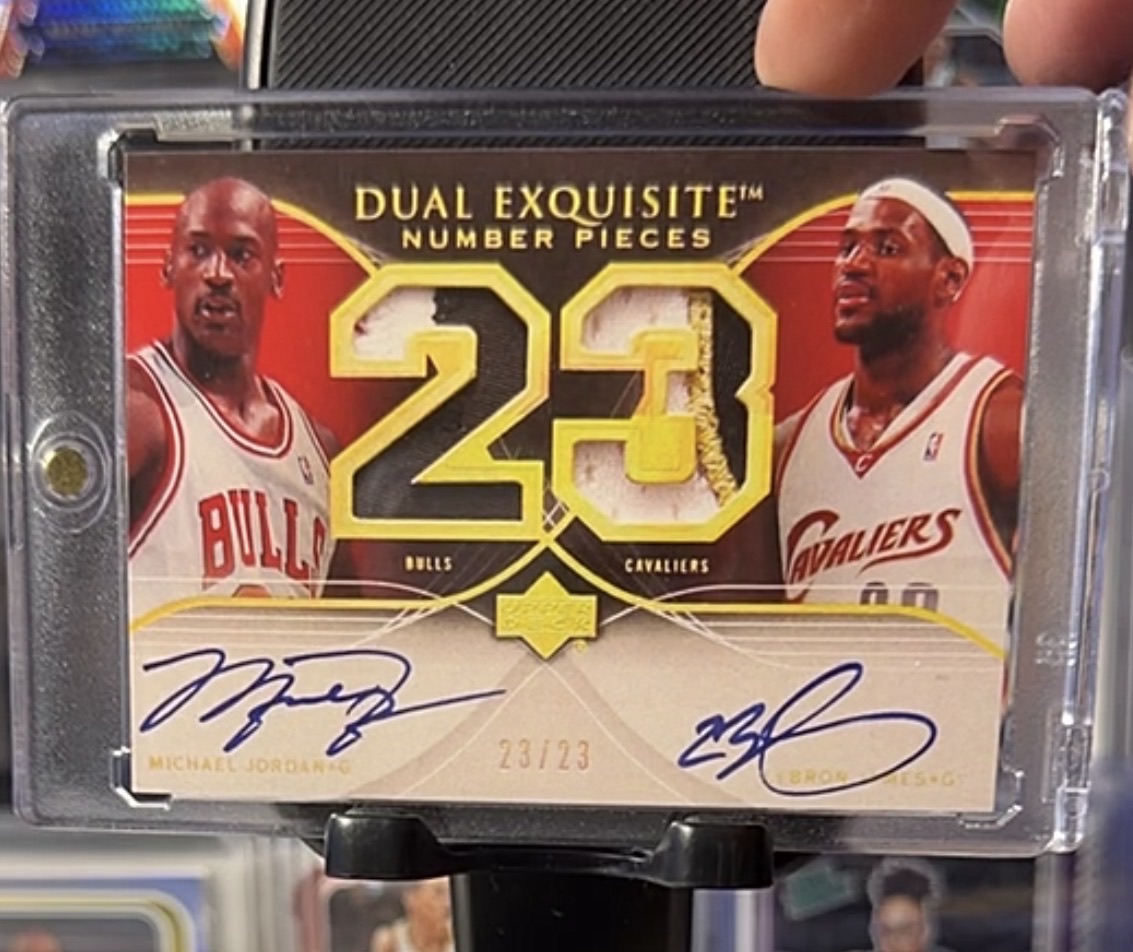2003-04 Upper Deck Exquisite Collection Dual Exquisite Number Pieces Michael Jordan and LeBron James — front