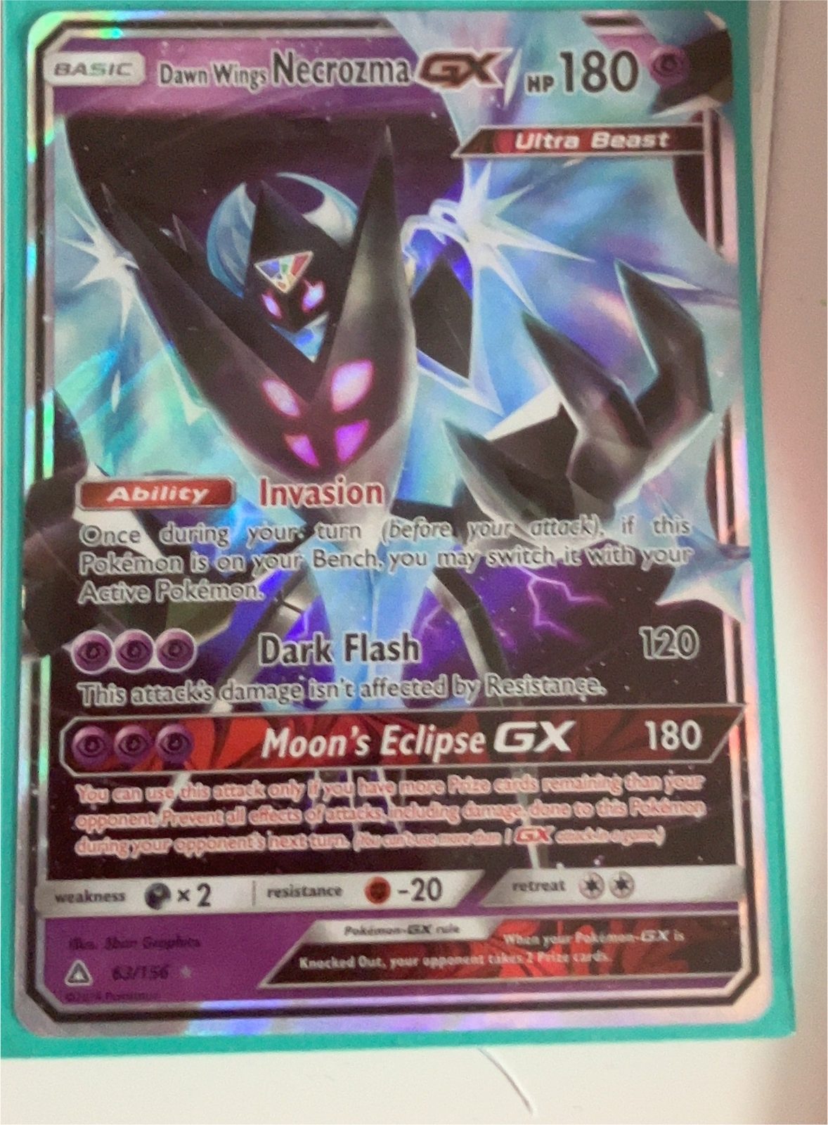 2018 Pokémon #63 Dawn Wings Necrozma GX — front