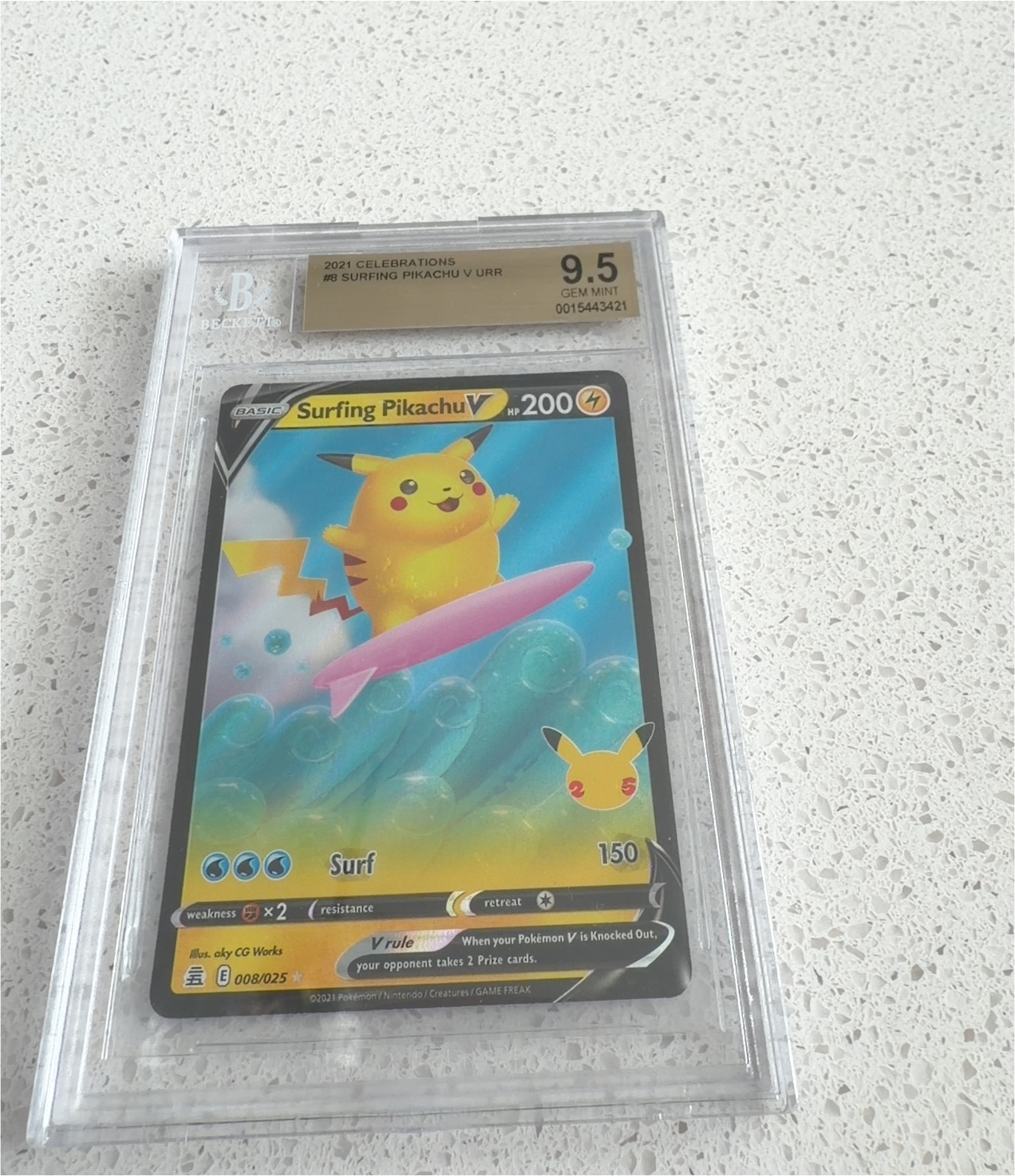2021 Pokémon Celebrations #008 Surfing Pikachu V — front