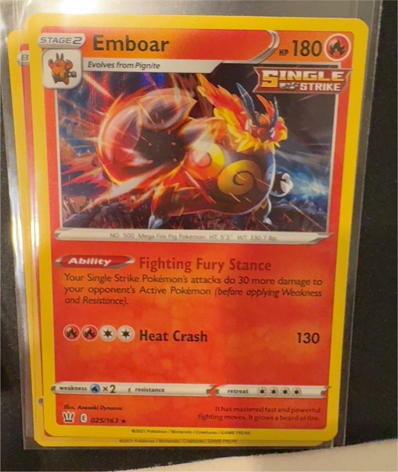 2021 Pokémon Sword & Shield Battle Styles #25 Emboar — front
