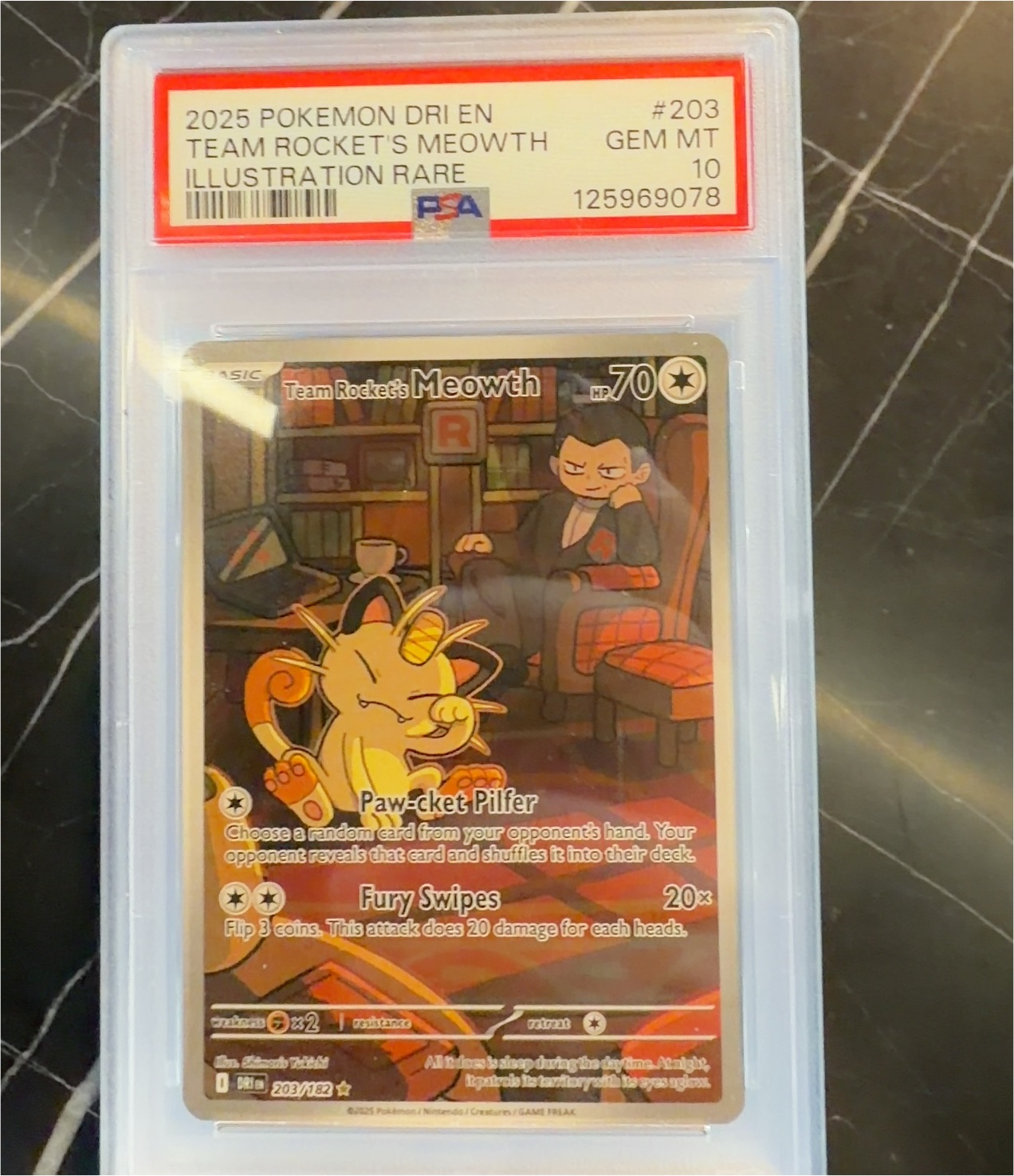 2025 Pokémon Destined Rivals Illustration Rare #203 Team Rocket's Meowth — front