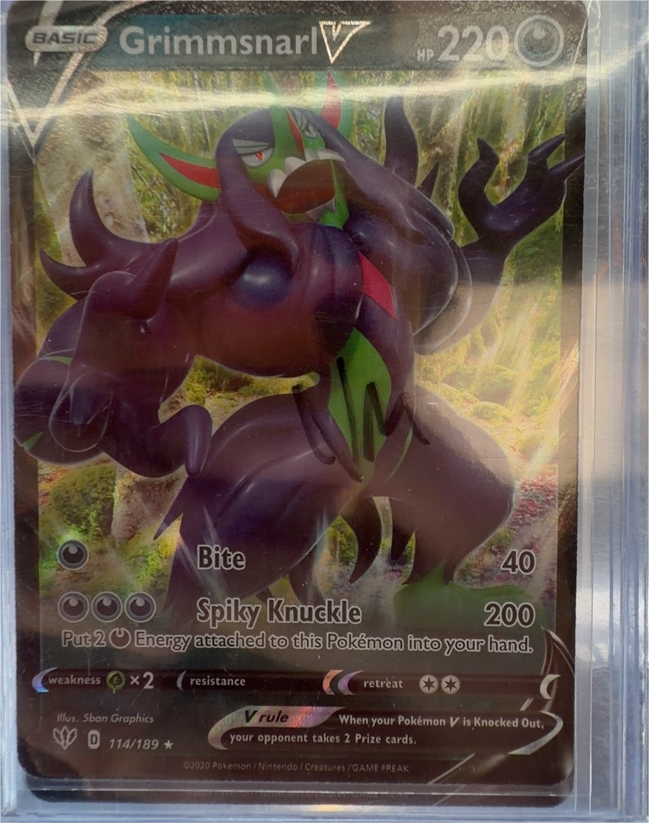 Pokemon Darkness Ablaze #114 Grimmsnarl V — front