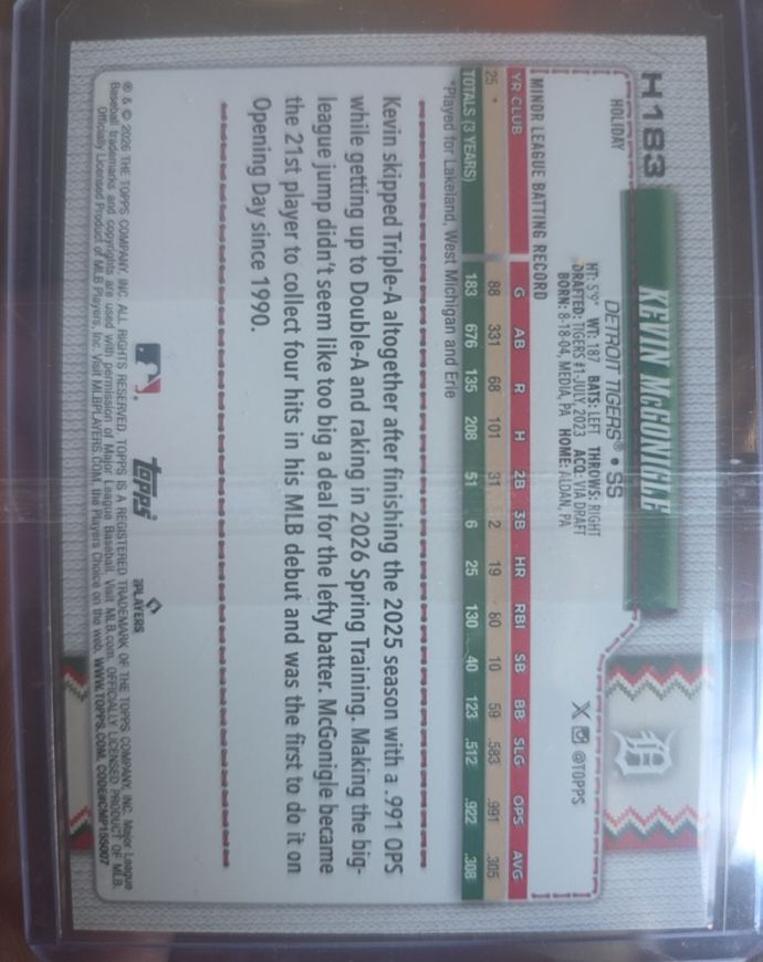 2026 Topps Holiday #H183 Kevin McGonigle — front
