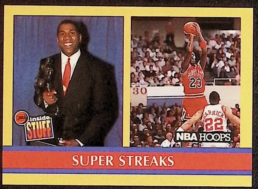 1990 NBA Hoops #385 Michael Jordan / Magic Johnson Super Streaks — front