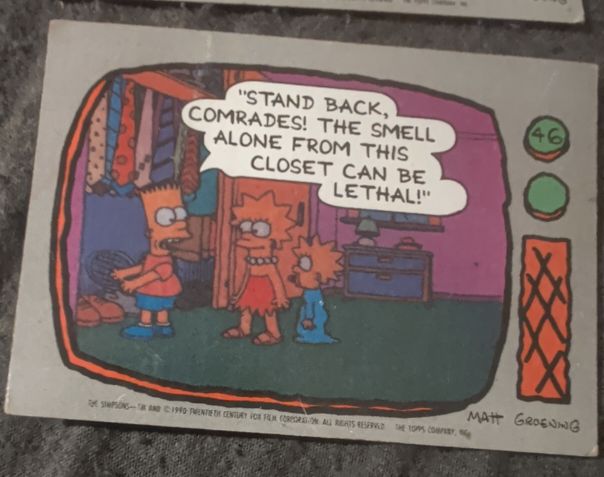 1990 Topps The Simpsons #46 Stand Back, Comrades! The Smell Alone From Closet — front