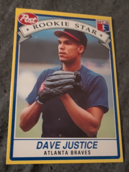 1991 Post Cereal #1 Dave Justice — front