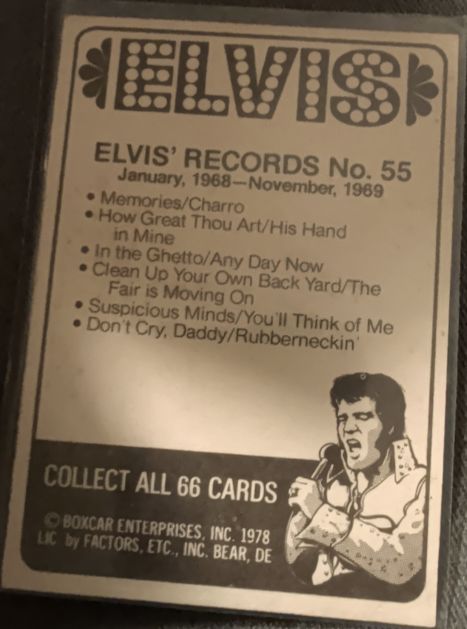 1978 Donruss Elvis Presley #55 Elvis' Records Jan.1968-November 1969 — front