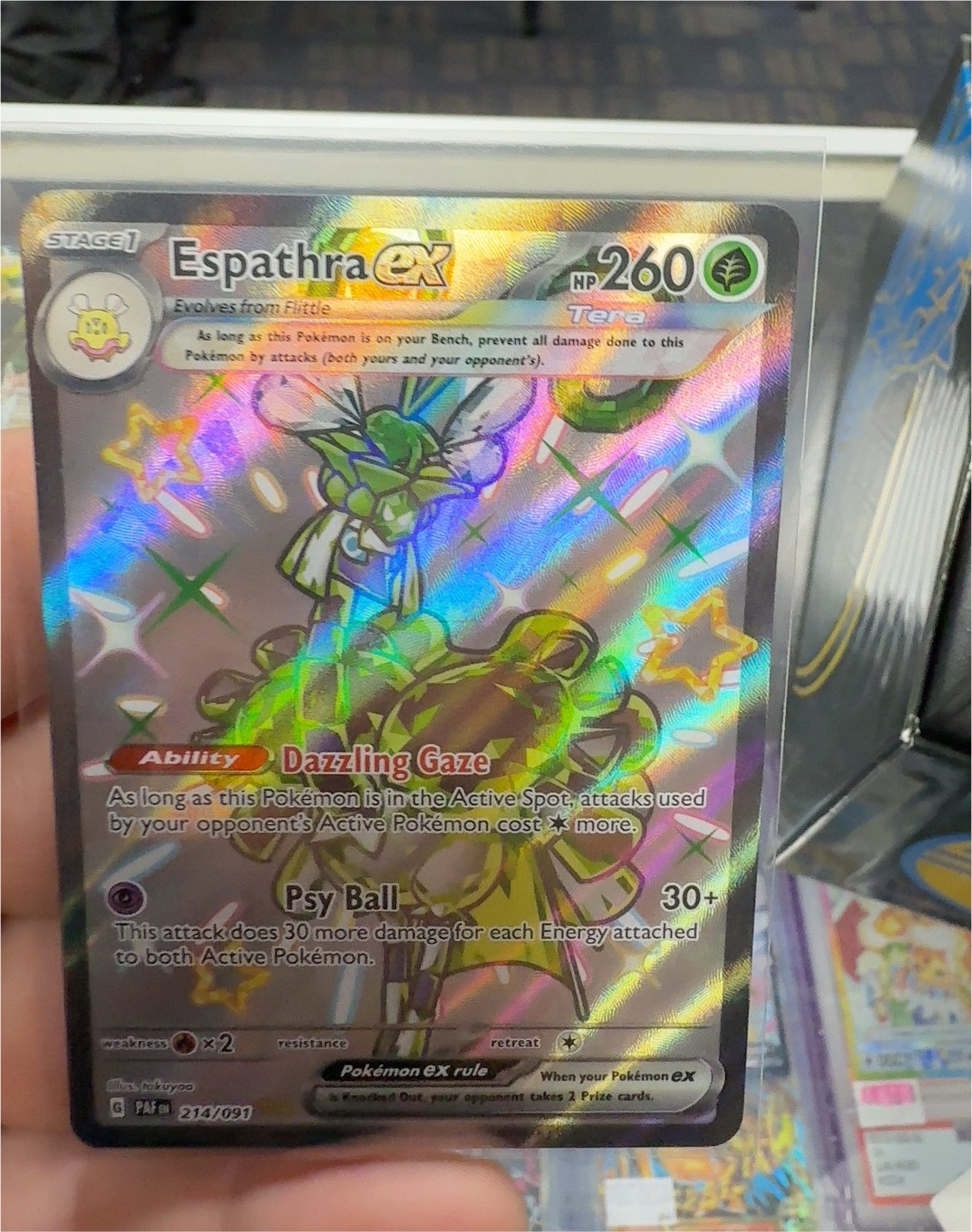 Pokemon Paldean Fates #214 Espathra ex — front
